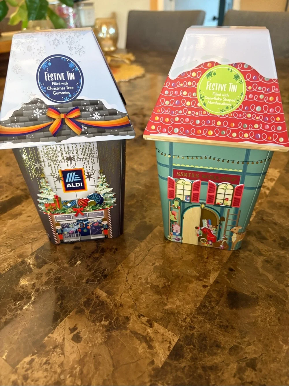 Festive Holiday Empty Tin - Blue, Teal and Red